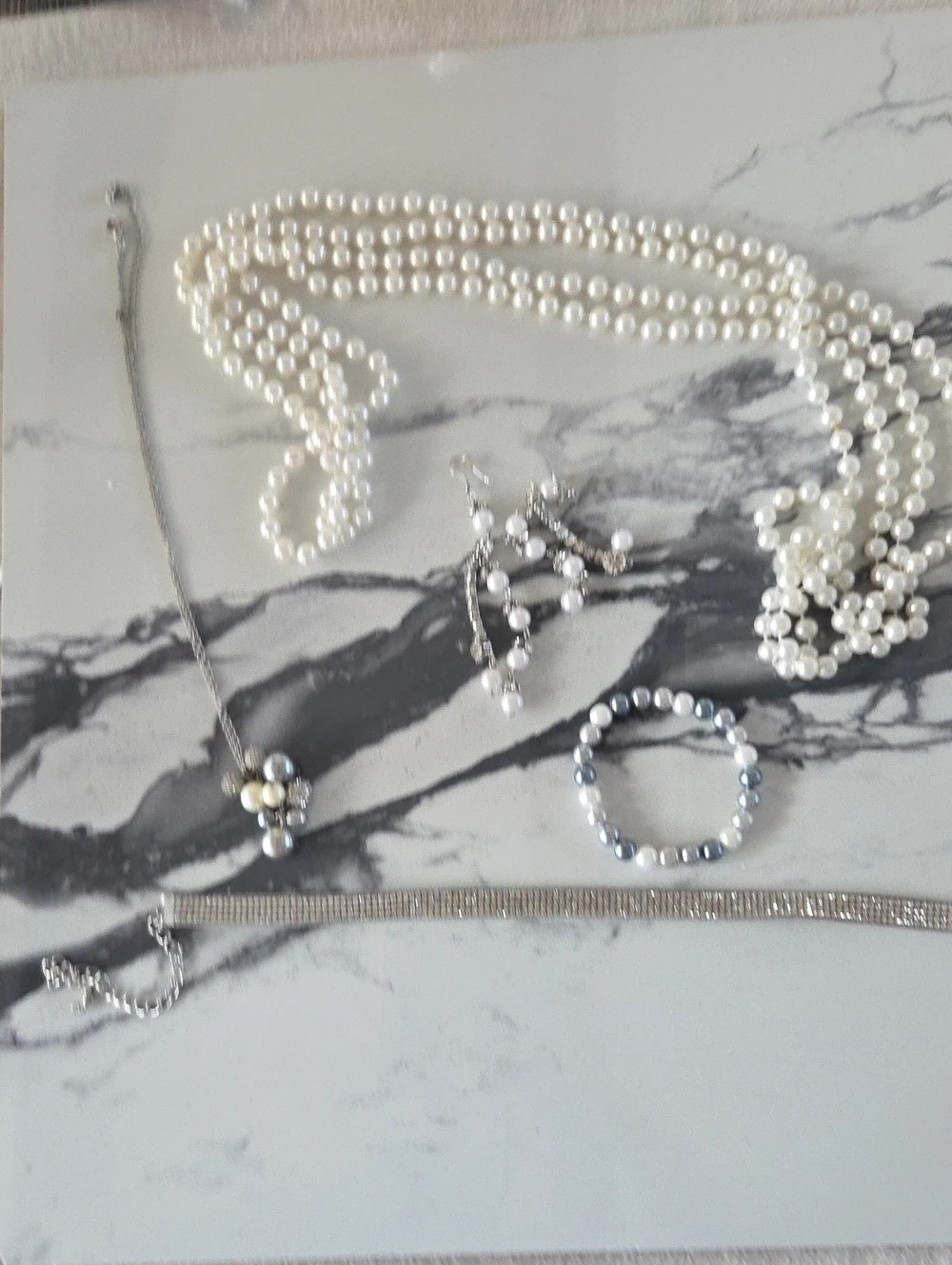 Pearl Jewelry Set White Silver